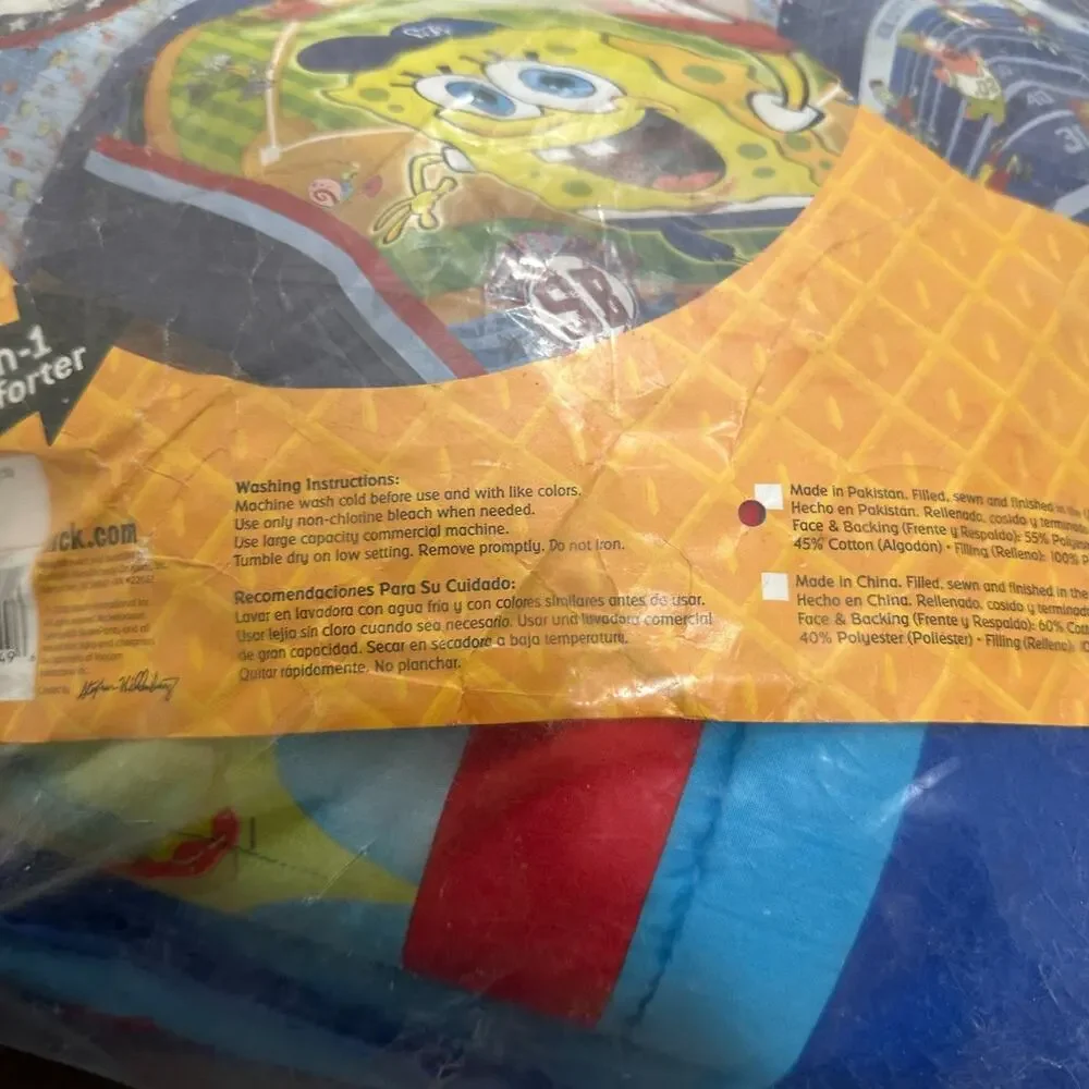 VTG 2008 Spongebob‎ Squarepants Comforter TWIN Football Baseball Pattern Reverse